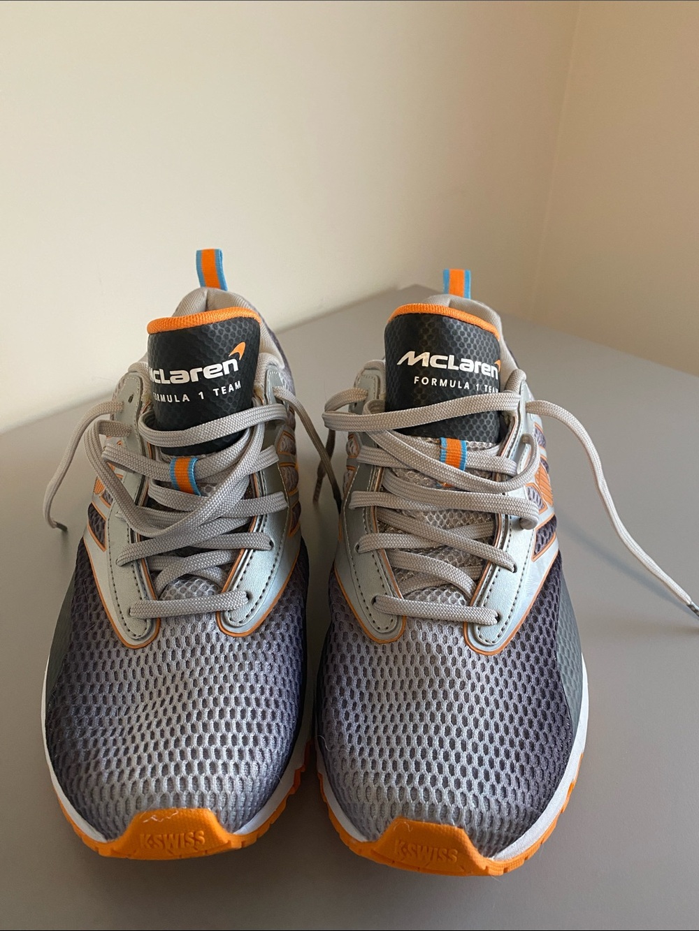 K-Swiss McLaren Gray and Orange Athletic Sneakers